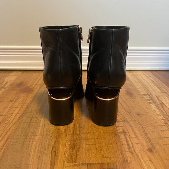 Alexander Wang Gabi Rose Gold Heel Cut Out Chunky Heel Zip Leather Ankle Boots - Picture 6 of 14